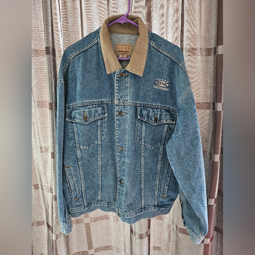 Vintage Gear For Sports Men's Denim Jacket, Embroidery, Air Force, Blue, Size XL